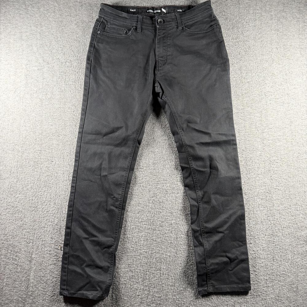 Stone Falcon Jeans Mens 34x32 Black Slim Tapered Charcoal Denim Casual Pants
